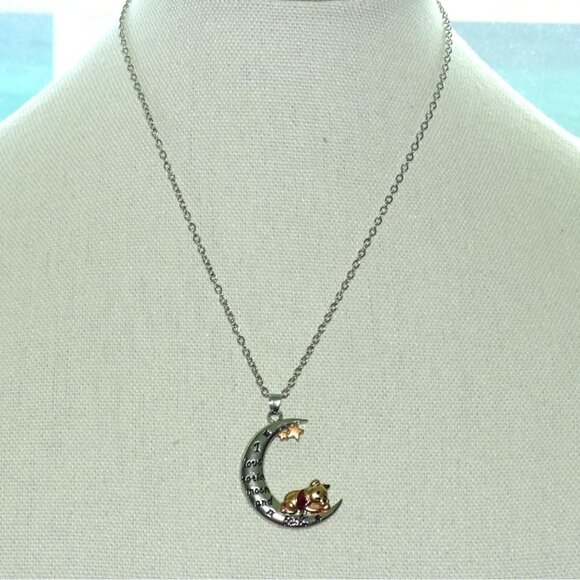 Disney Jewelry - Winnie The Pooh Necklace With Moon Pendant Silver & Gold Tone "I Love You To The